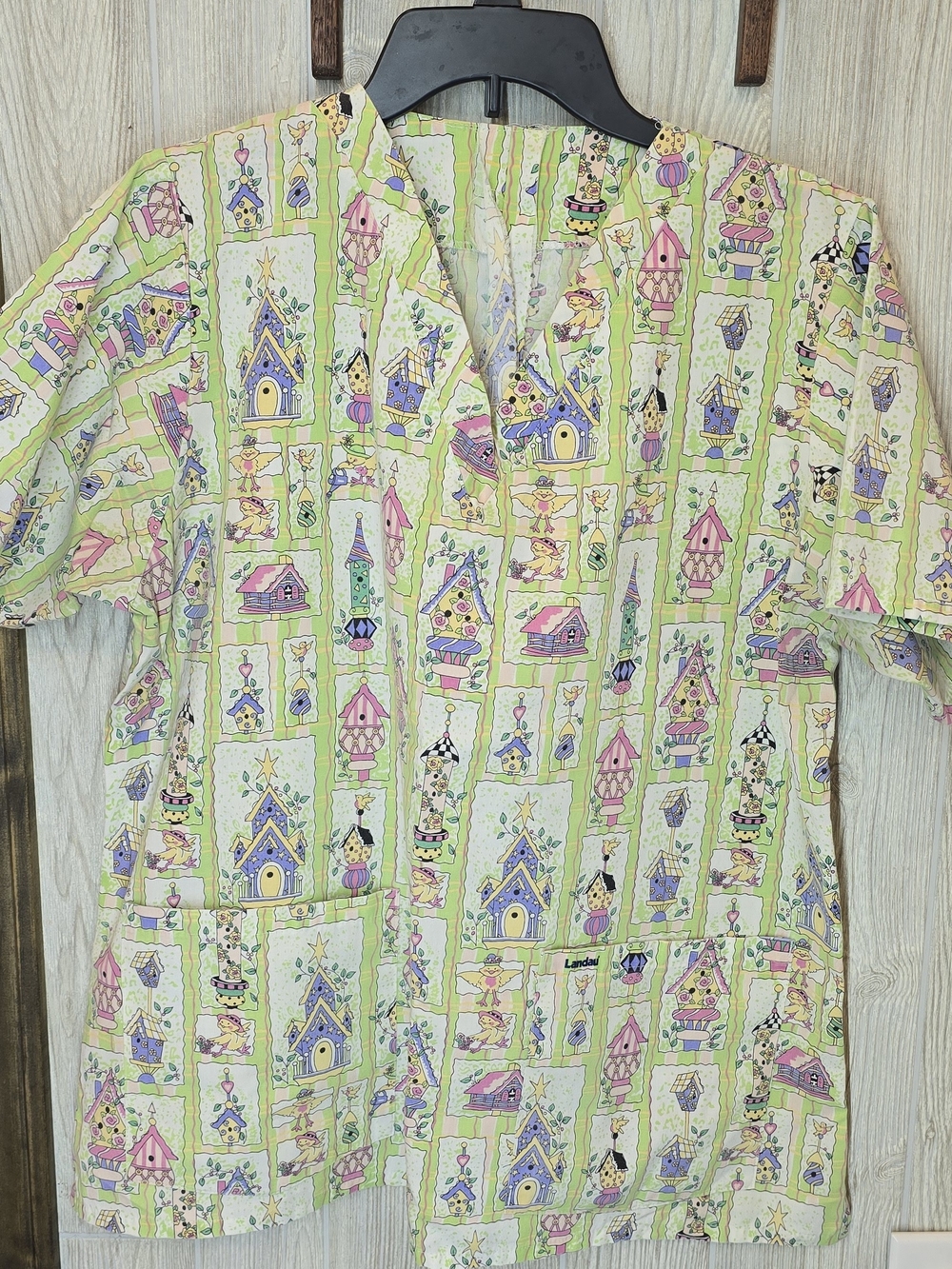 Women’s Green Printed V-Neck Scrub Top